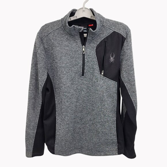 Spyder Mens Medium Gray Quarter Zip Pullover Sweater Embroidered Logo - Picture 1 of 13